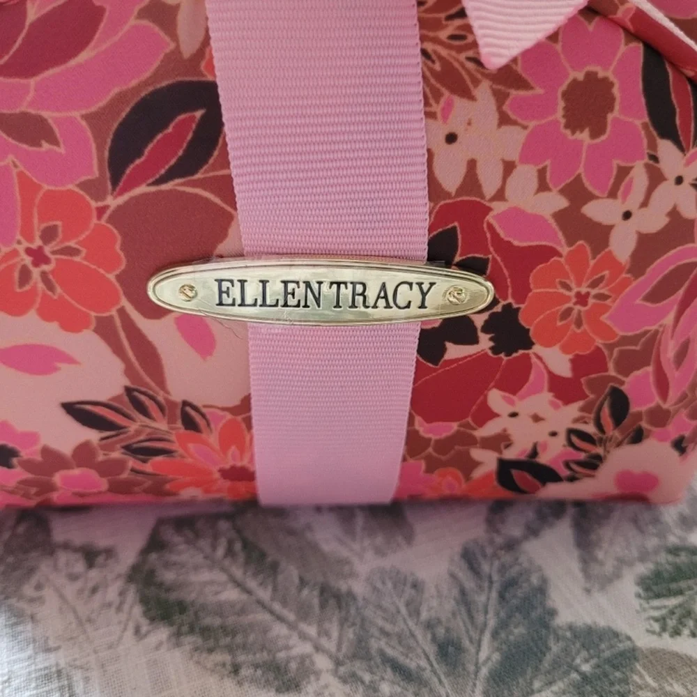 Ellen Tracy Pink Floral Cosmetic Bag Trio